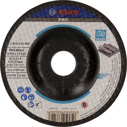 Disco abrasivo para metal Bosch PRO de 115 x 6 mm para trabajos en metal.